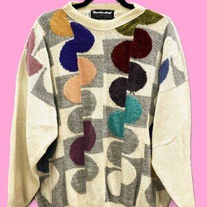 Vintage Marienbad 90s Geometric Knit Sweater – Avant-Garde Retro Chic